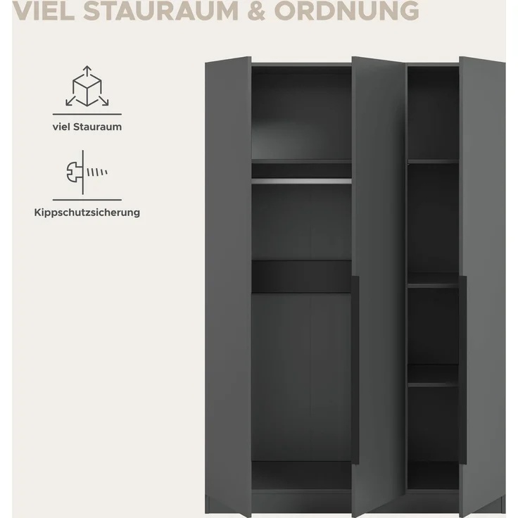 Kleiderschrank 3-türig (B/H/T: 120x180x52 cm) in anthrazit – Bild 9