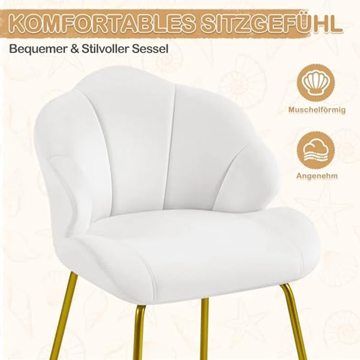 Yaheetech Sessel Loungesessel in Muschelform, Ohrensessel modern, Polsterstuhl mit Metallbeinen, Polyester, für Wohnzimmer/Schminktisch/Schlafzimmer, Weiß – Bild 7