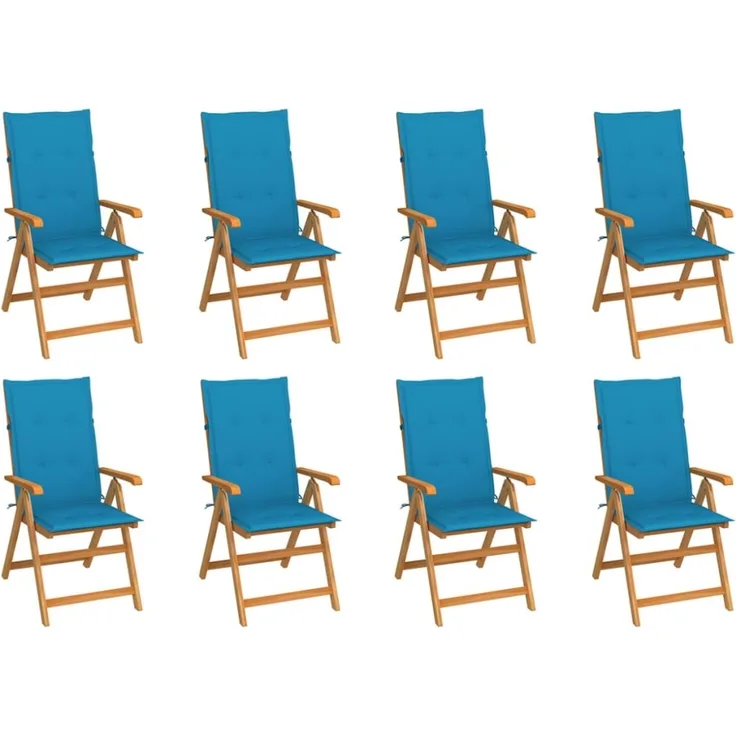 vidaXL Verstellbare Gartenstühle mit Auflagen 8 Stk. Massivholz Teak 3072545