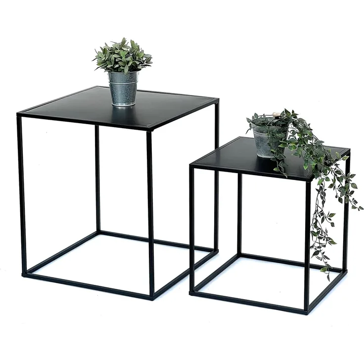DanDiBo Couchtisch Schwarz Metall 2er Set Beistelltisch Wohnzimmer 96252 Tisch Beistelltisch 52 cm und 42 cm Sofatisch Küchentisch Modern