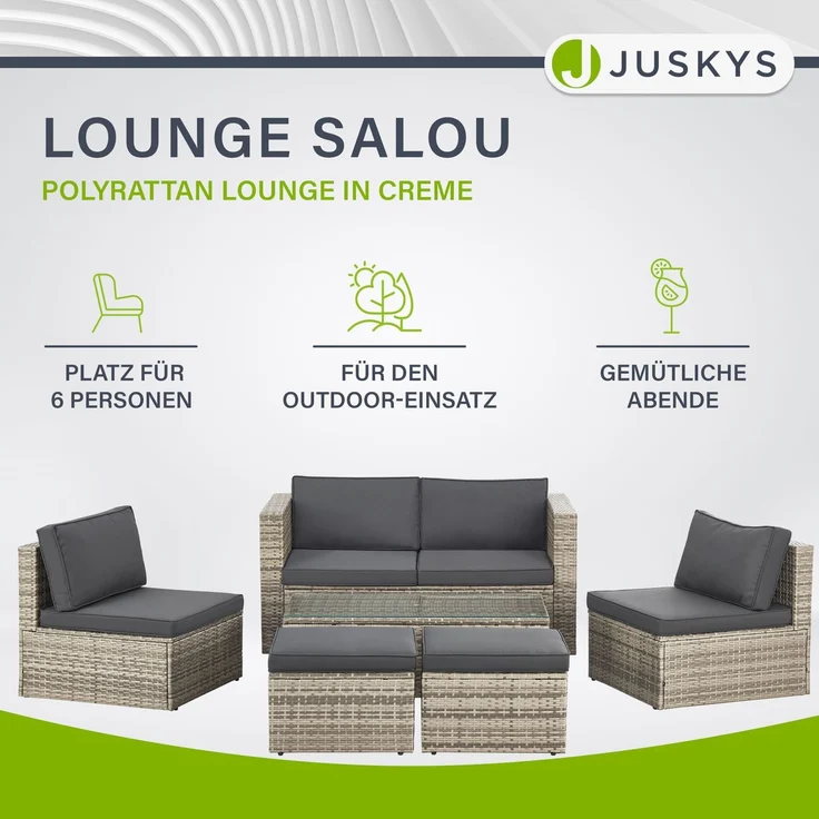 Juskys Polyrattan Gartenmöbel Set Salou - Outdoor Lounge wetterfest 6 Personen - Sitzecke mit Tisch & Kissen für Garten, Balkon, Terrasse - Grau – Bild 3
