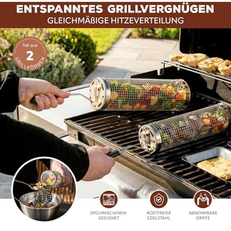 eluno Grillkörbe 2er Set aus Edelstahl, ca. 46 x 8,5 x 8,5 cm (B/H/T) – Bild 2