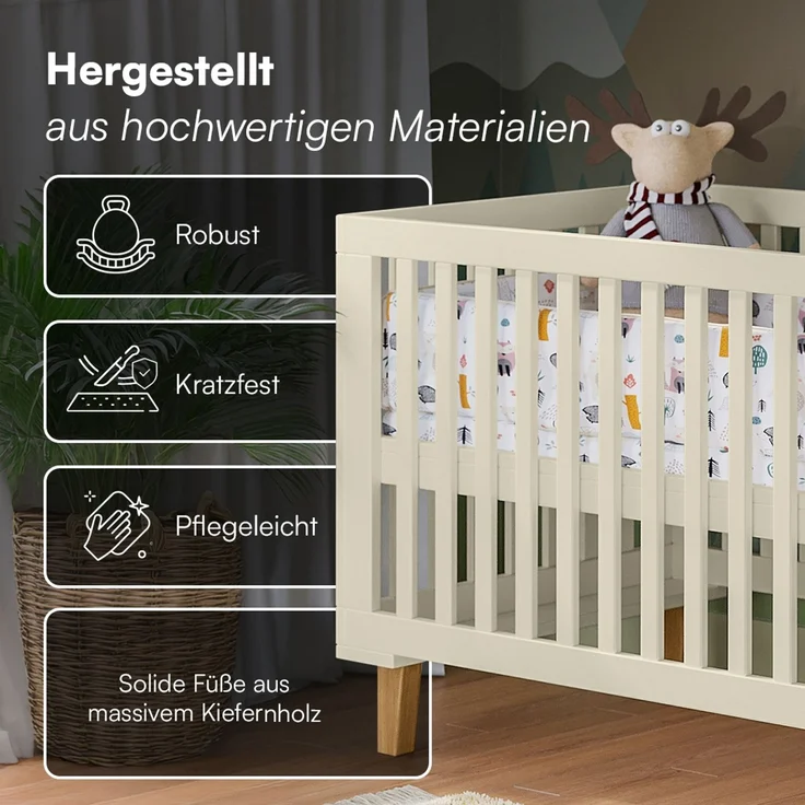 Bellabino 'Liri' Babybett 70x140 cm, beige, 3-fach höhenverstellbar, Kinderbett umbaubar zum Juniorbett (inkl. Umbauseiten) – Bild 4