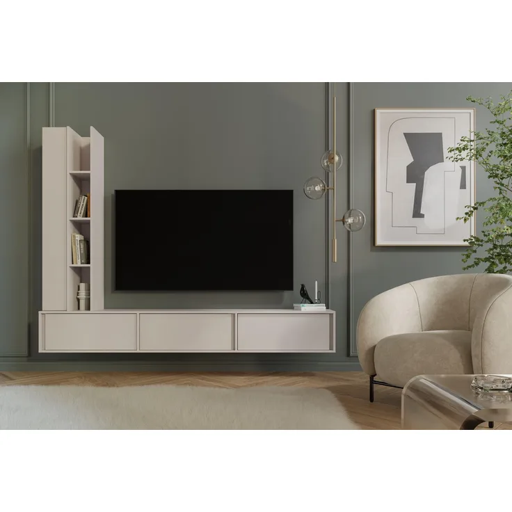 AX LIVING Varelo TV-Wände Kaschmir – 230 cm Lowboard hängend – Hängeregal links