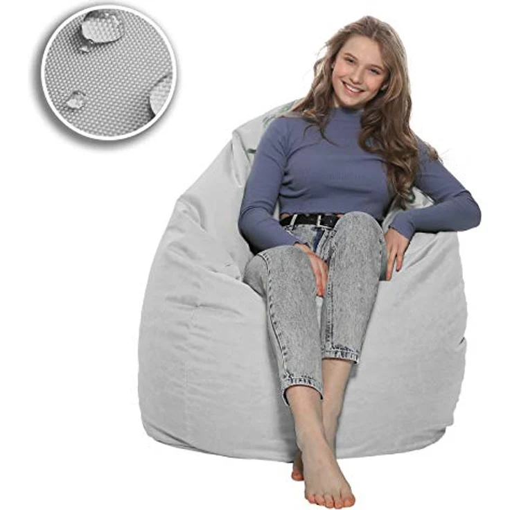 HomeIdeal - Sitzsack XXL Bodenkissen für Erwachsene & Kinder - Geeignet für Gaming oder Entspannen - Indoor wie Outdoor da er Wasserfest ist - mit EPS Perlen, Farbe:Weiß, Größe:XXL – Bild 5