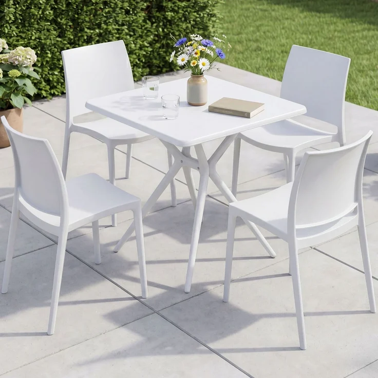 Gartenmöbel-Set GRETA mit 4 Stühlen - 156x156x81cm, Kunststoff, Weiß | Balkonset Gartenset Tisch mit Stühlen Bistroset Outdoor – Bild 4