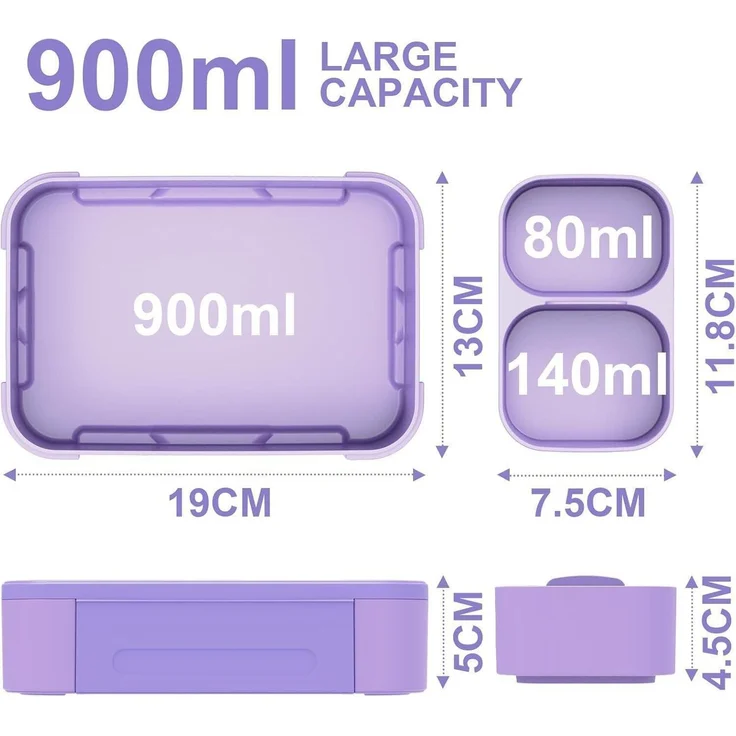 Brotdose Kinder Fächer 900ml Auslaufsicher Bento Lunchbox Purple – Bild 3