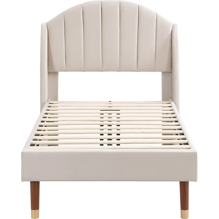 EINHOM Polsterbett 90 x 200 cm mit Lattenrost und Kopfteil, Jugendbett, Einzelbett, Holzlattenunterstützung, Einfache Montage, Samt, Beige, (Ohne Matratze) – Bild 6