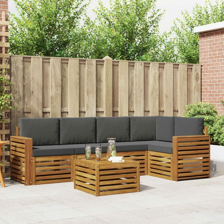 vidaXL Outdoor-Sofagarnitur 6 stk. 5-Sitzer Natur und Anthrazit 3374857 – Bild 1