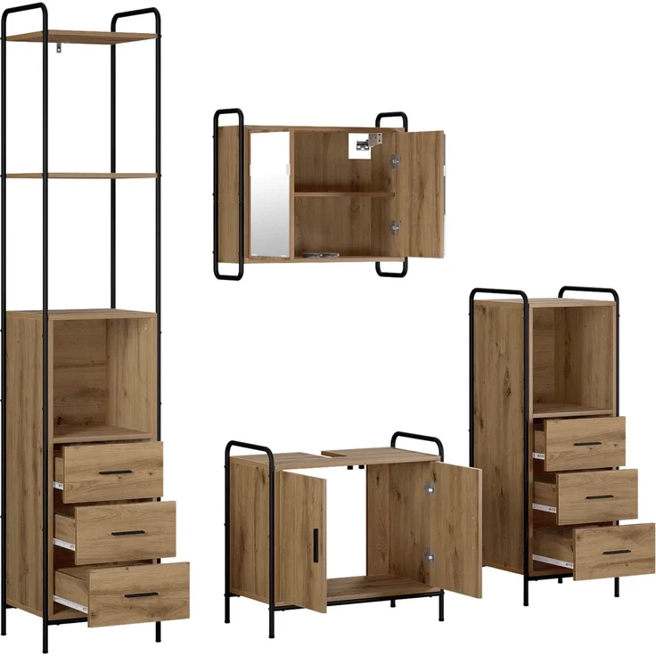 vidaXL Badezimmerschrank-Set 4 stk. Artisan-Eiche 40 x 36 x 200,5 cm 3444668 – Bild 7