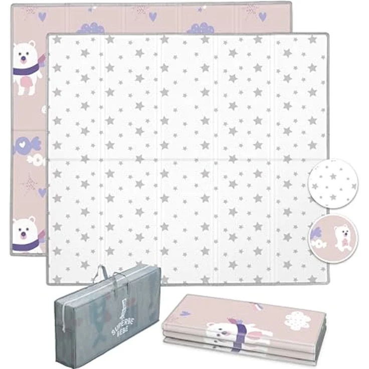 Babymatte Kindermatte Baby Spielmatte 180 x 200 x 1. 5cm. Wendefähige und ungiftige Dicke Faltbare wasserdichte Schaumstoff Kinderteppich. Krabbelmatte Spiel-Teppich Bodenmatte Kinder-Matte Großformat – Bild 2