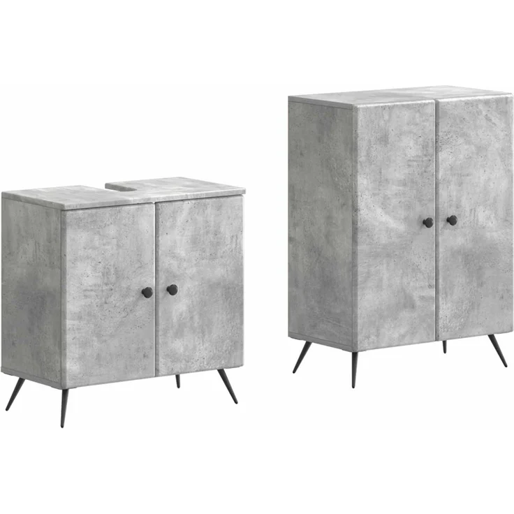 vidaXL 2-teiliges Badezimmer Schrank Set BREDA Betongrau Holzwerkstoff 3417642 – Bild 2