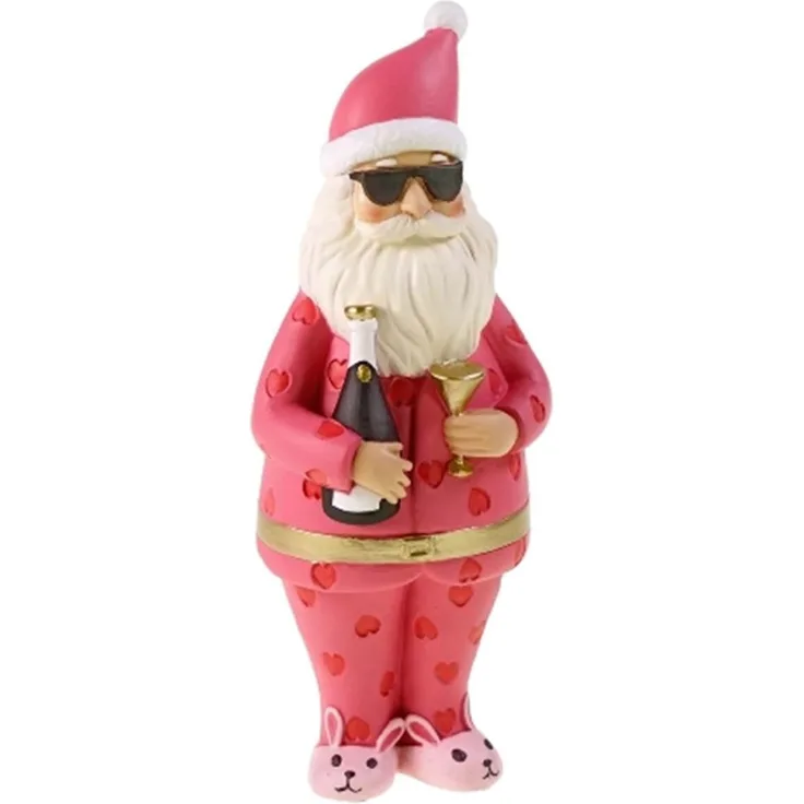 Originelle XL Santa-Dekofigur in Pink mit Bunnyschuhen aus Polyresin für Innen