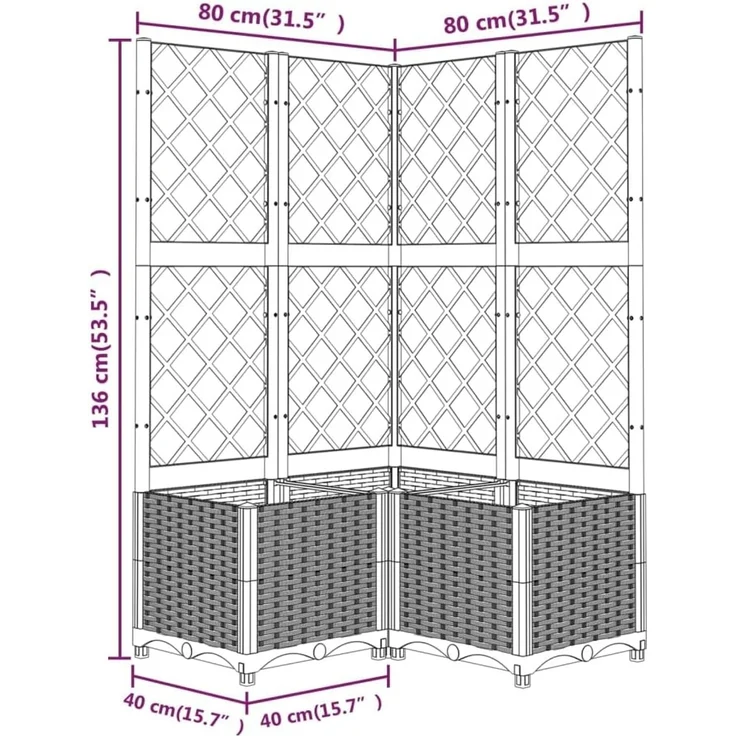 vidaXL Pflanzkübel mit Rankgitter Weiß 80x80x136 cm PP 153286 – Bild 9