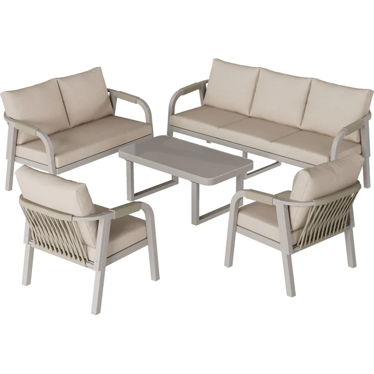 Merax Gartenmöbel-Set 5-tlg, Gartenlounge-Set mit 3-Sitzer-Sofa, 2-Sitzer-Sofa, 2 Sessel und 1 Couchtische, Terassenmöbelset 7 Sitzer, Beige – Bild 10