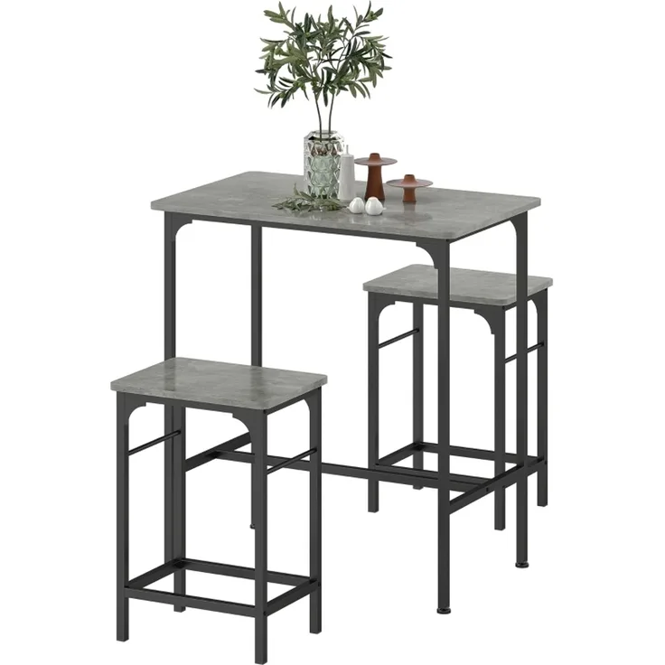 Bartisch Set Bartisch mit Barhocker-Set Esstisch mit 2 Stühlen mit Rutschfestem Fußpolster Küchentisch für Esszimmer, Küche, Grau--Grau--80x50x87cm--YOUDENOVA