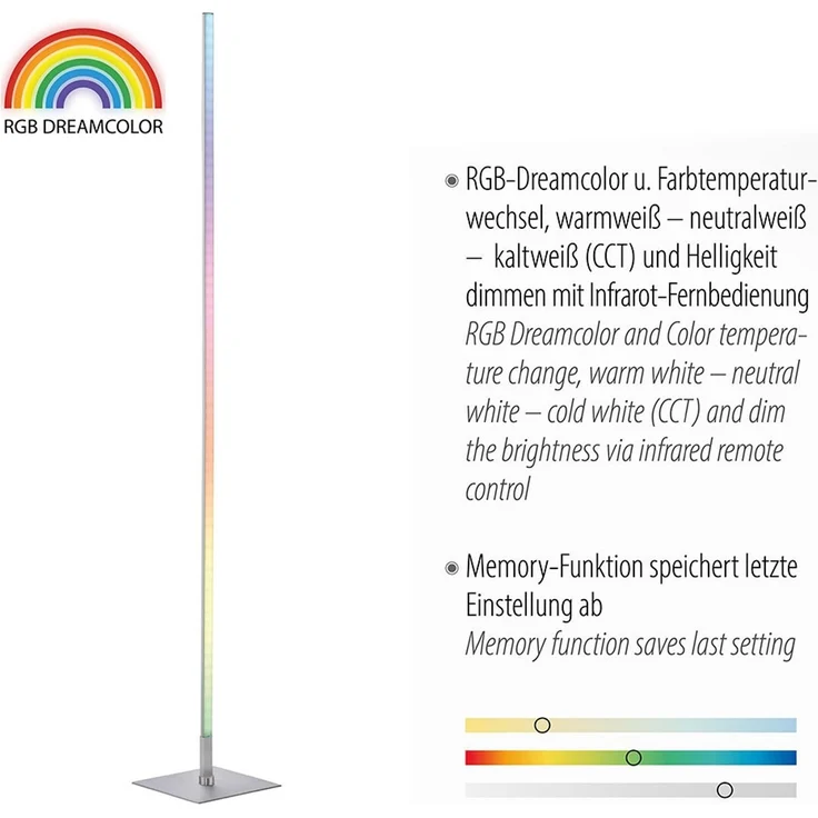 RGB LED Stehleuchte, Fernbedienung, dimmbar, H 151 cm – Bild 8