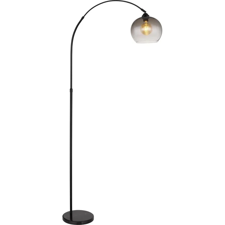 GLOBO LIGHTING Bogenlampe NEWCASTLE, 1-flammig, Schwarz, Metall, H 196 cm, ohne Leuchtmittel, Marmor Standfuß, Glasschirm in rauchfarben