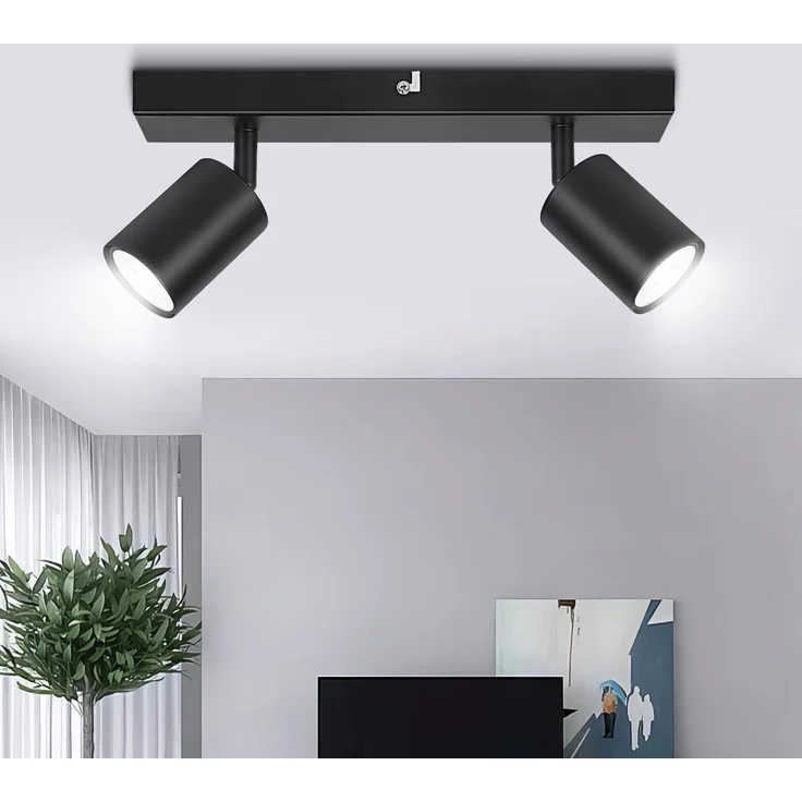 Ketom LED Deckenstrahler Schwarz, Deckenlampe 2 Flammig Schwenkbar, GU10 Küchenlampe Deckenleuchte Srahler, Modern Deckenspot Lampe für Küche, Wohnzimmer, Ohne Leuchtmittel
