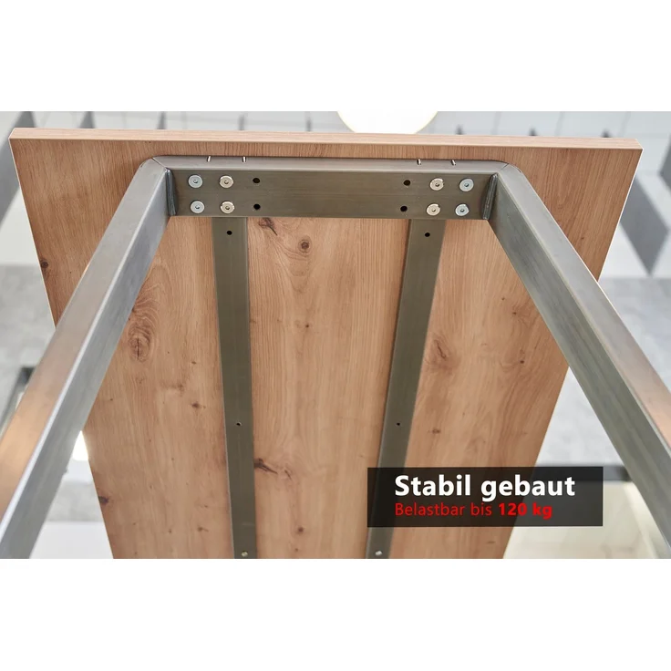 bümö Meetingpoint Industrial Look, Bistrotisch eckig 175 x 68 cm, Stehtisch Holz-Platte, Bartisch Weiß, Gestell aus Metall natur, Buffettisch, Partytisch, Thekentisch, Hochtisch, Barmöbel, MPA17-W-T – Bild 2