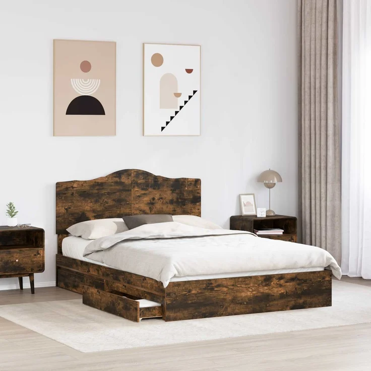 vidaXL Aufbewahrungsbett Geräucherte Eiche 160 x 200 cm Holzwerkstoff 3413489 – Bild 2