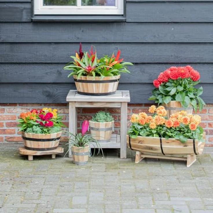 colourliving Pflanzkübel Pflanztopf rund mit Griffen, FSC Akazienholz, Blumenkästen aus Holz, integriertes Entwässerungsloch, metallverstärkte Konstruktion – Bild 7