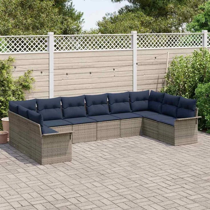 vidaXL Gartensofa-set mit Speicher 10 pcs Hellgrau Poly-Rattan 3354214 – Bild 3