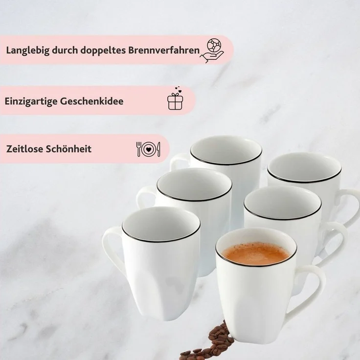 SÄNGER Porzellan Kaffeebecher Set Bilgola Black Rim 6 teilig – Bild 3