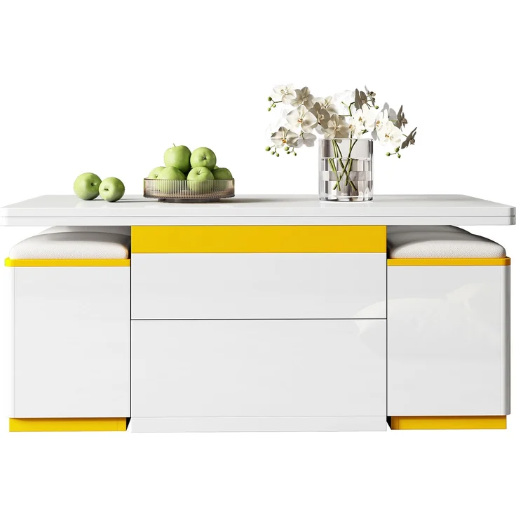 EINHOM Moderner Weiß Hochglanz-Couchtisch, Stilvoller Beistelltisch, Multifunktionaler, Höhenverstellbarer Couchtisch, Klappbarer Esstisch/Wohnzimmermöbel, 100 x 50 x 43 cm (L x B x H) – Bild 1
