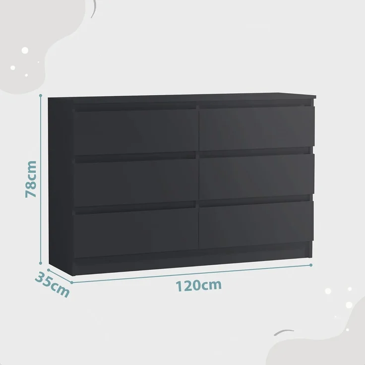 Home Collective Kommode mit 6 Schublade 80, 100, 120, 140 cm breit Holz Schrank (Highboard Anrichte Schlafzimmer Wohnzimmer Flur Büro Organizer), Kommode 120 cm breit Kommode Sideboard, Anthrazit – Bild 2