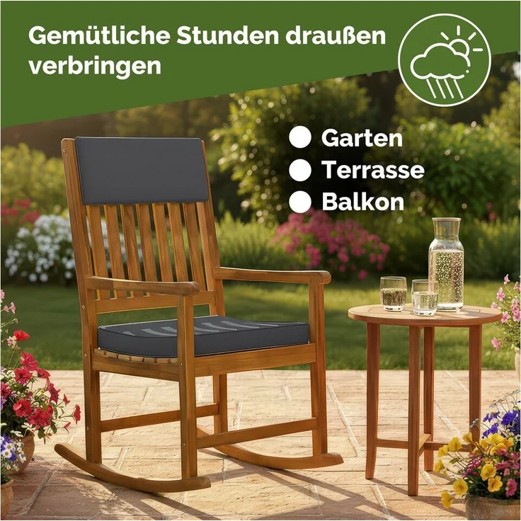Casaria Schaukelstuhl, Gartenstuhl Schaukelstuhl Holz 160kg Belastbar Garten Balkon Akazie – Bild 4