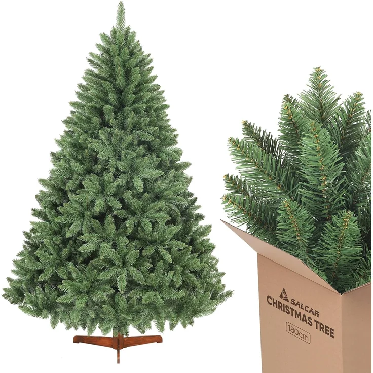 Salcar Künstlicher Weihnachtsbaum Tannenbaum Künstlich Weihnachtsbaum mit Holzständer, Nordmanntanne, 180cm mit 730 PVC-Nadeln – Bild 1