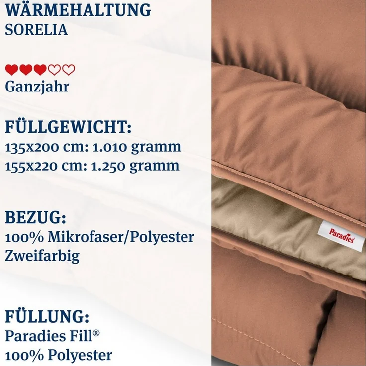 Paradies Microfaserbettdecke Sorelia, Bettdecke ohne Bezug nutzbar, Füllung: 100% Polyester, Bezug: 100% Polyester, Bettdecke mit integriertem Bezug, Zweifarbig – Bild 2