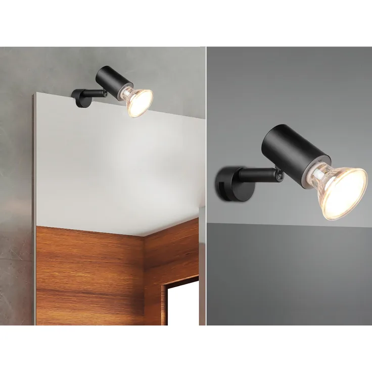 LED Badezimmerlampe dimmbar Schwarz, Spiegelklemmleuchte mit schwenkbarem Spot