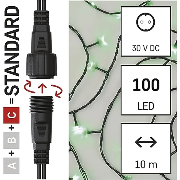 EMOS Connect System 10m Lichterkette Standard, Weihnachtslichterkette mit 100 LEDs, Erweiterungskomponent C (ohne Verbindungskabel und Adapter), IP44 für Innen und Außen, grüne Lichtfarbe – Bild 3