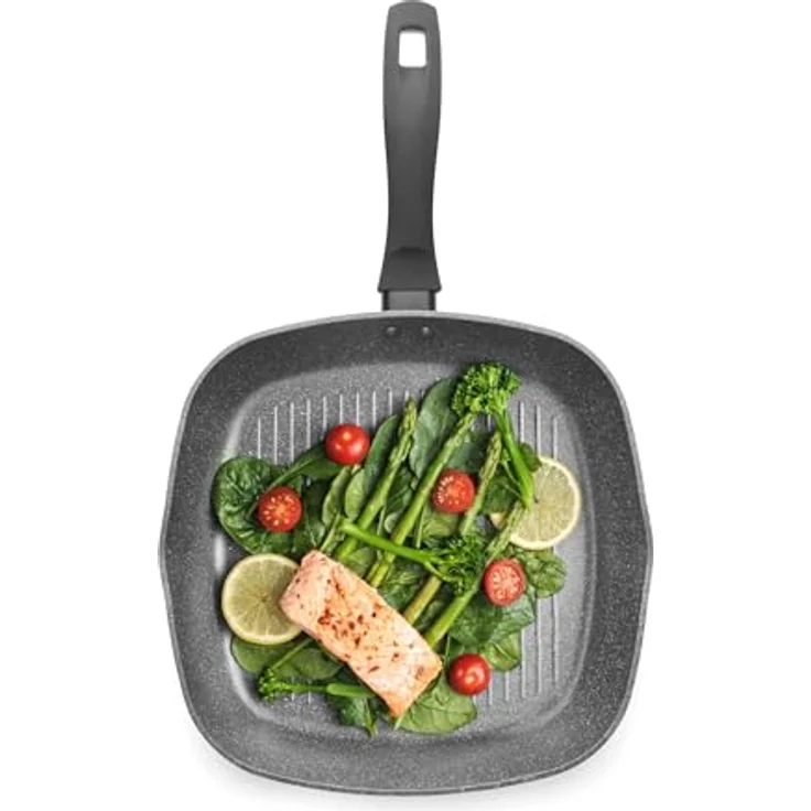 Russell Hobbs RH02813EU7 Metalllic Marble Grillpfanne - Antihaftpfanne, 28cm Universal Bratpfanne, Grillen, Anbraten, Induktionskochfeld geeignet, Kochen mit wenig bis kein Öl für gesunde Mahlzeiten – Bild 12