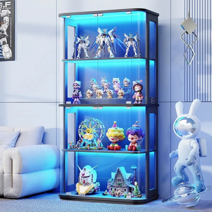 BROTTAR Glasvitrine im Runddesign 4 Ebenen mit LED Beleuchtung & Sensor (1-St) Vitrine für Figuren und Sammlungen