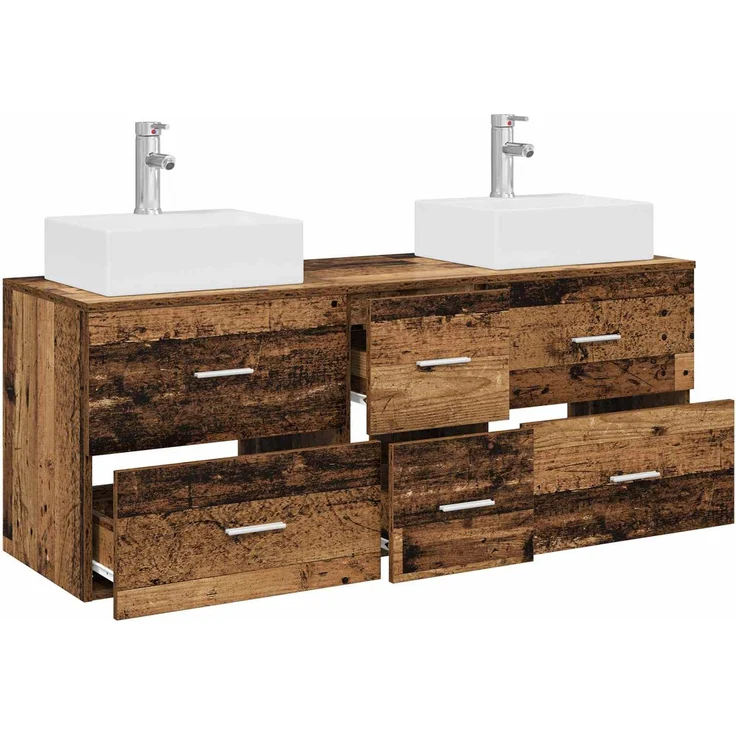 vidaXL Badezimmerschrank-Set 3 stk. Altholz 129 x 41 x 79,5 cm 3405849 – Bild 3