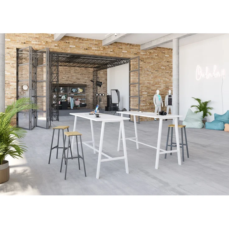 bümö Meetingpoint Industrial Look, Bistrotisch eckig 175 x 68 cm, Stehtisch Holz-Platte, Bartisch Weiß, Gestell aus Metall natur, Buffettisch, Partytisch, Thekentisch, Hochtisch, Barmöbel, MPA17-W-T – Bild 9