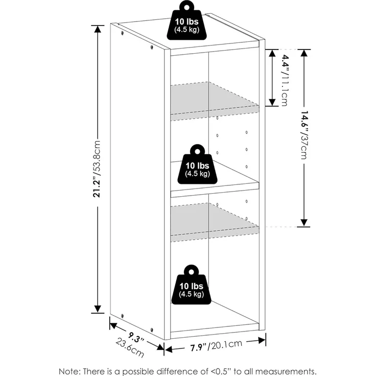 Furinno Fulda Bücherregal, 2-stöckiges schmales Bücherregal, Regal mit 8-Zoll breitem Stauraum, 23,6(T) x 20,0(B) x 53,8(H) cm, für Wohnzimmer, Schlafzimmer, Home Office, Amber-Kiefer – Bild 2