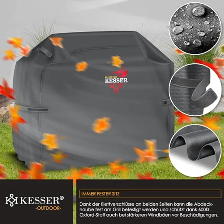 KESSER® Premium BBQ Grillabdeckung Gasgrill Grillhaube Abdeckung Wetterfest - für Weber, Brinkmann, Char Broil Grill Abdeckhaube Schutzhülle | 600D Oxford- Gewebe Reißfest Anthrazit, 132 x 66 x 109 cm (BxTxH) – Bild 6