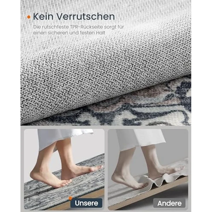 Songmics HOME Teppich, 80x150 cm, Wohnzimmerteppich, Rutschfester Teppich, traditioneller Vintage-Stil, für Wohnzimmer, Küche, Flur, Esszimmer, maschinenwaschbar, Taubengrau – Bild 4