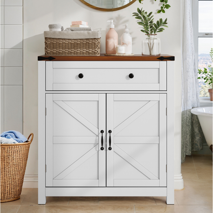 DESVIAE Sideboard mit Schublade und verstellbarem Einlegeboden 76x83x30 cm MDF Weiß – Bild 3