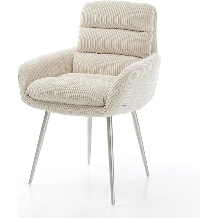 Esszimmerstuhl Abelia-Flex mit Armlehnen Cord Beige 4-Fuß konisch Edelstahl – Bild 2