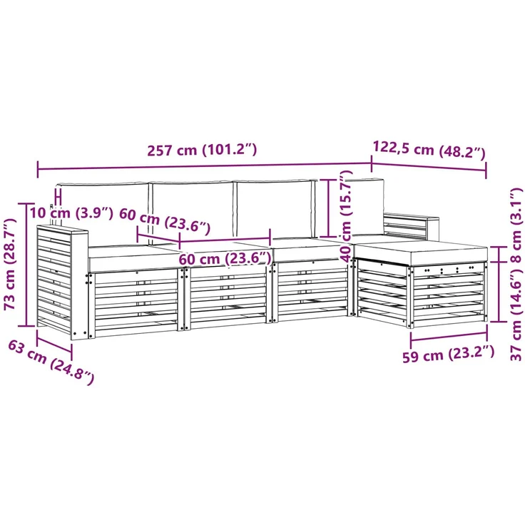 vidaXL Outdoor-Sofagarnitur 5 stk. 5-Sitzer Weiß und Hellgrau 3391681 – Bild 6
