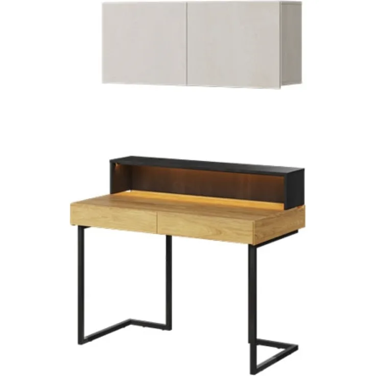 Schreibtischkombination Teen Flex 3-teilig Hickory Natur betonfarben Raw Steel