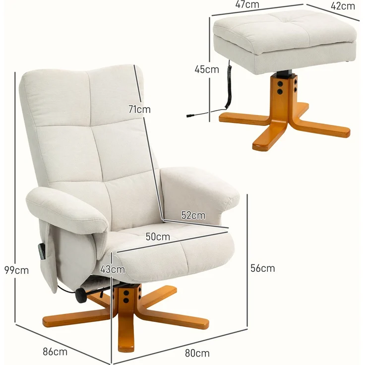 HOMCOM Massagestuhl, Polyester, Schaumstoff, Cremeweiß, 80L x 86B x 99H cm – Bild 3