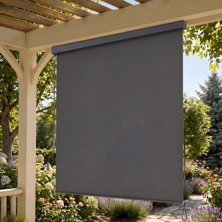 SONGMICS Seitenmarkise Alu 1.4 x 2.5m Senkrechtmarkise für Balkon, Terrasse, Vertikalmarkise für außen, Markise für Windschutz, Sonnenschutz und Sichtschutz, wasserfest, Rauchgrau GSA145GY – Bild 1