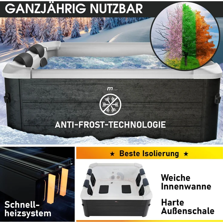 BRAST Whirlpool 'MSpa Oslo', 160 x 160 x 65 cm, mit fester Außenwand, LED-Beleuchtung (20 Farben), für 6 Personen, 120 Massagedüsen, ganzjähriger Einsatz, winterfest, für Indoor & Outdoor – Bild 4