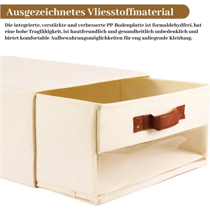 BlingBin Aufbewahrungskorb Kleiderschrank Organizer Aufbewahrungsschubladen 3er Pack, ausziehbar (3 Stück, 3 St, 40 x 32 x 17 cm), faltbar und stapelbar, mit Sichtfenster für Kleiderschrank, Wohnzimmer – Bild 3